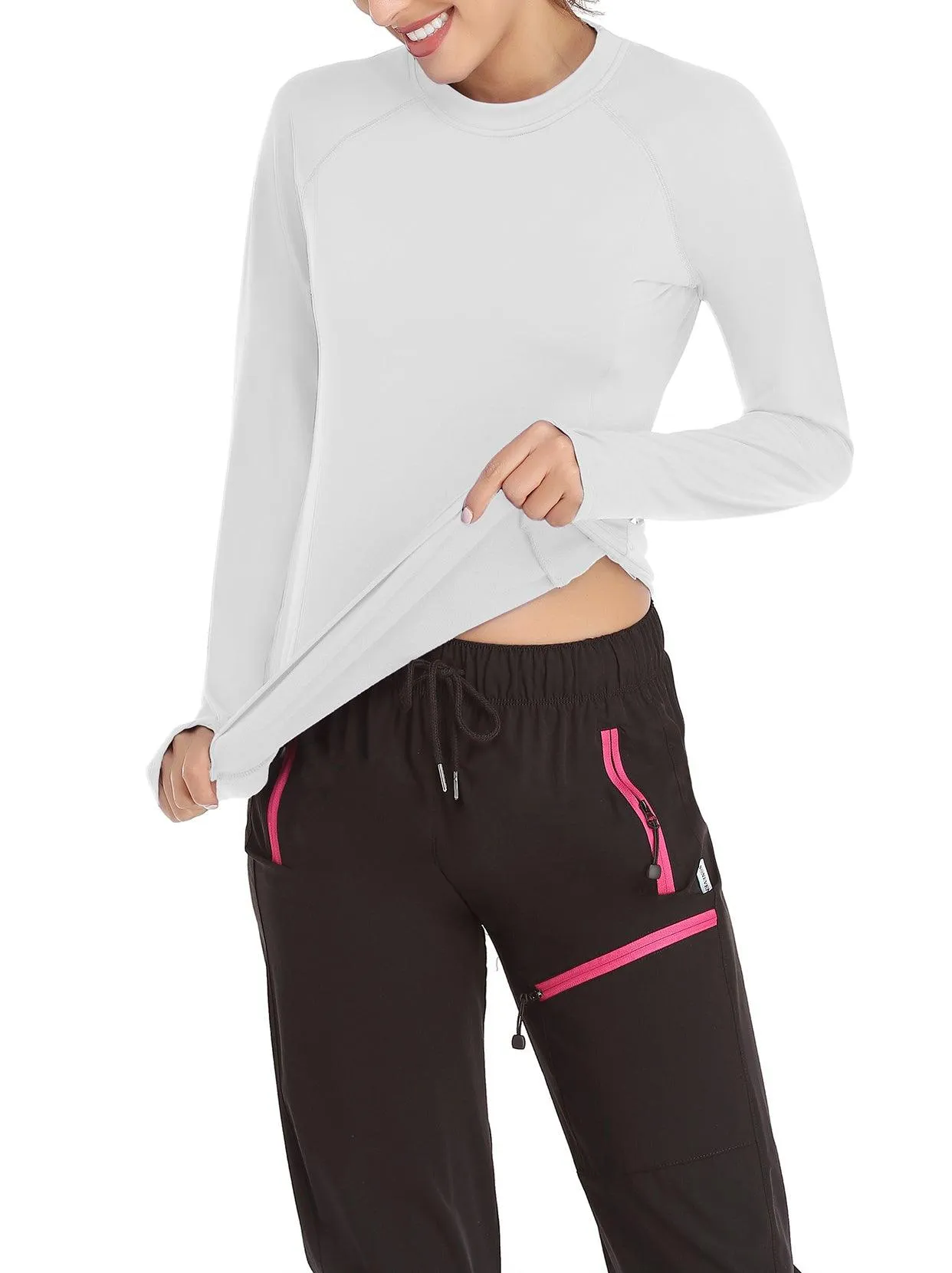 Solid Color Crew-neck Long-sleeve Fleece top for Women