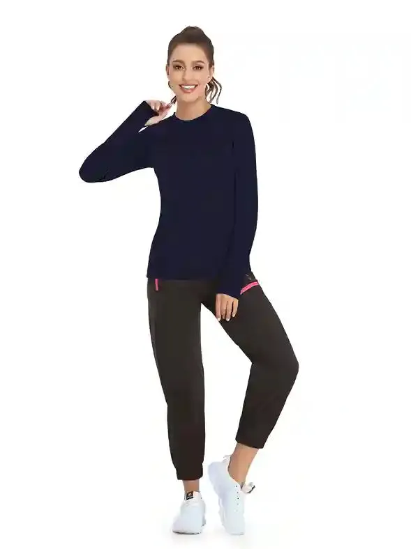 Solid Color Crew-neck Long-sleeve Fleece top for Women