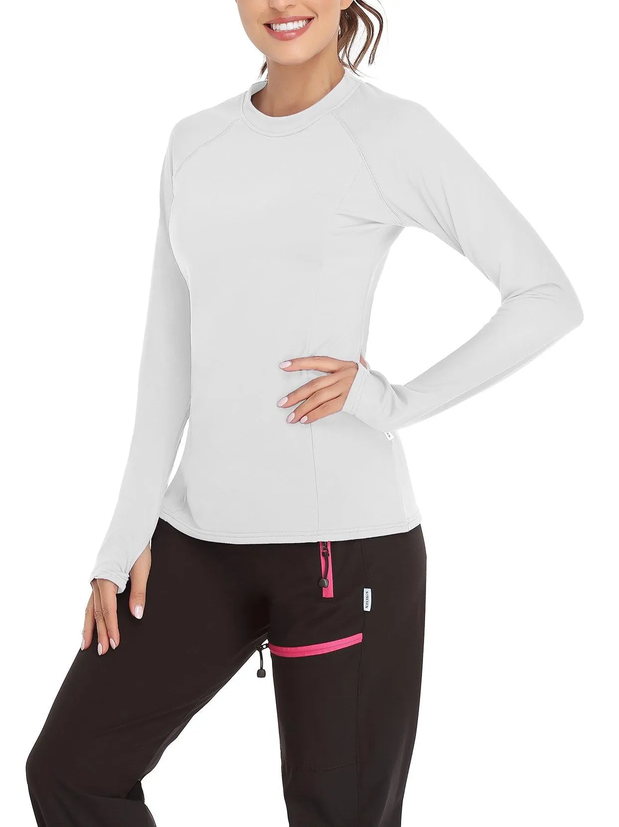 Solid Color Crew-neck Long-sleeve Fleece top for Women