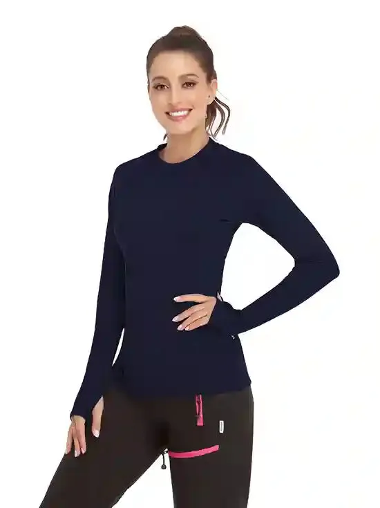 Solid Color Crew-neck Long-sleeve Fleece top for Women