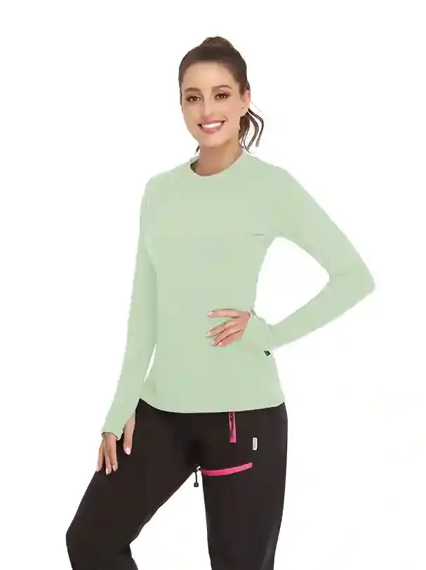 Solid Color Crew-neck Long-sleeve Fleece top for Women