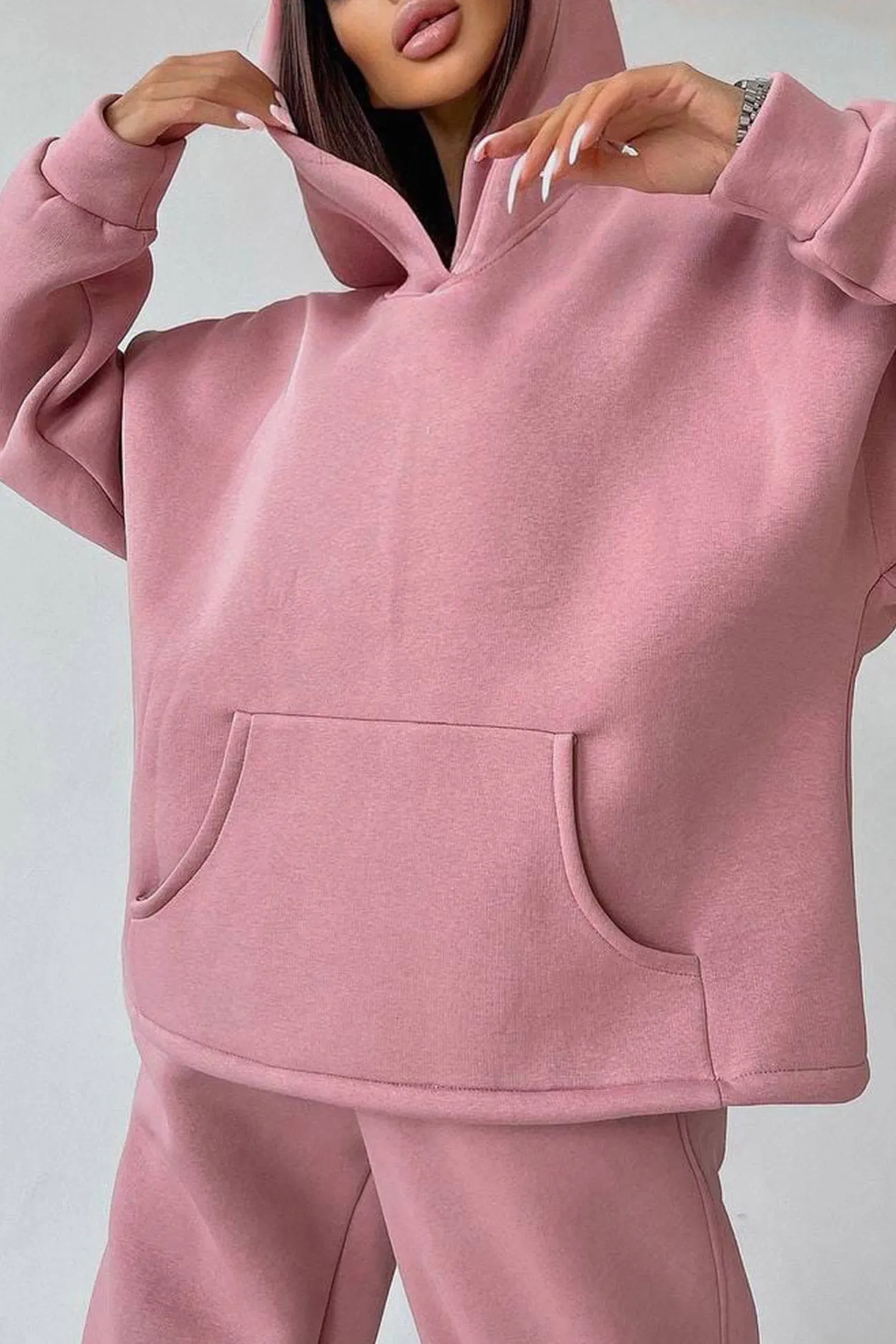 Solid Hoodie Wide Leg Long Pants Suits