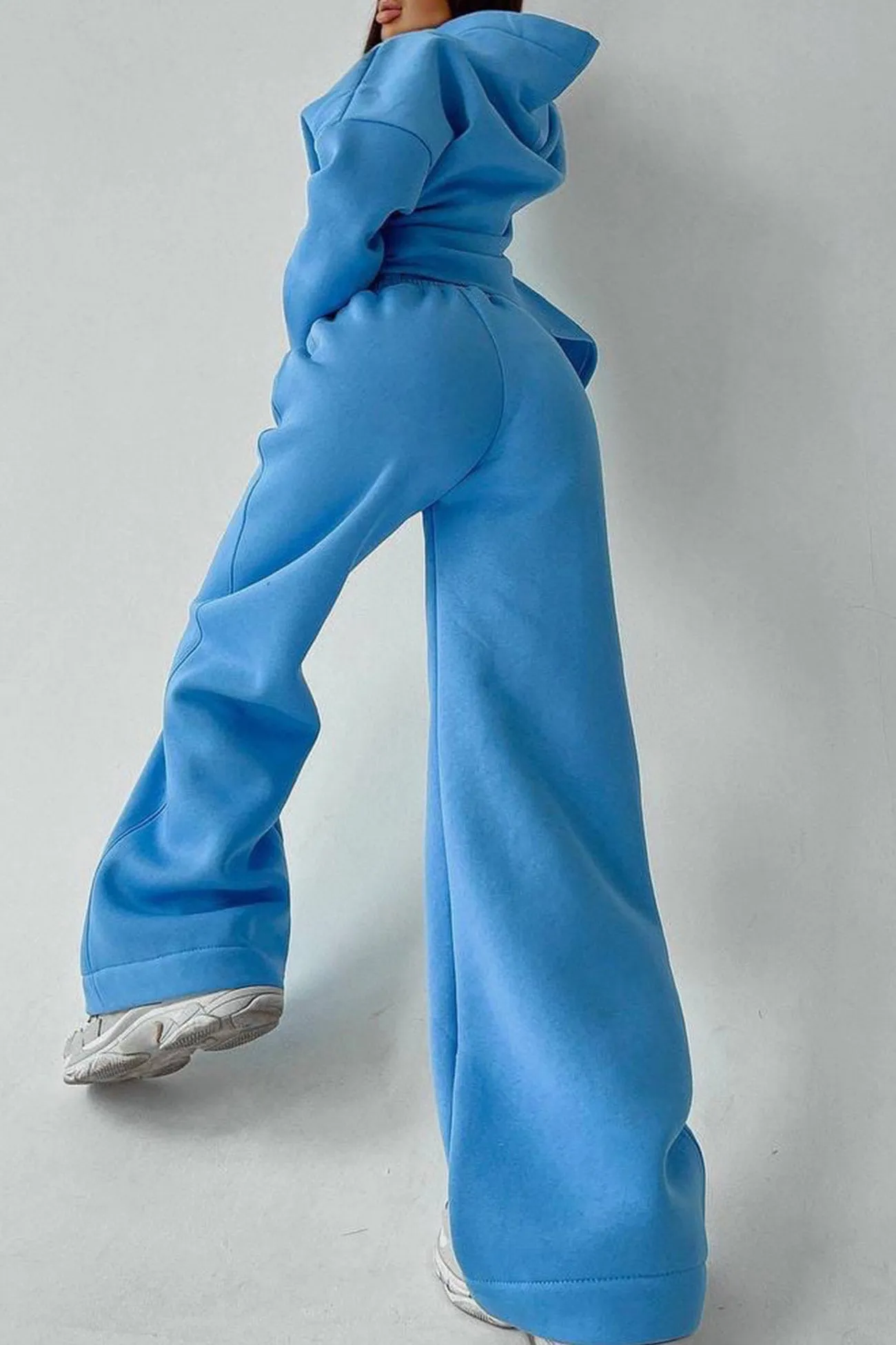 Solid Hoodie Wide Leg Long Pants Suits