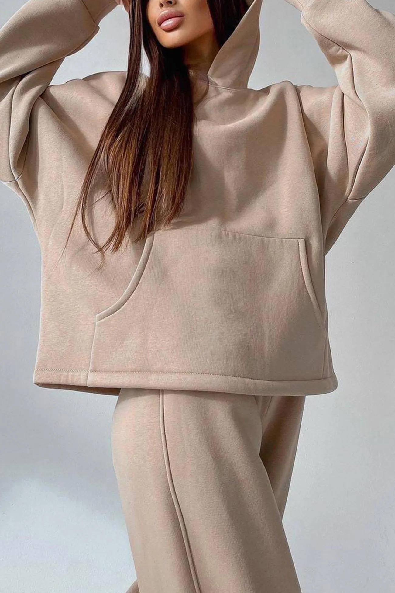 Solid Hoodie Wide Leg Long Pants Suits