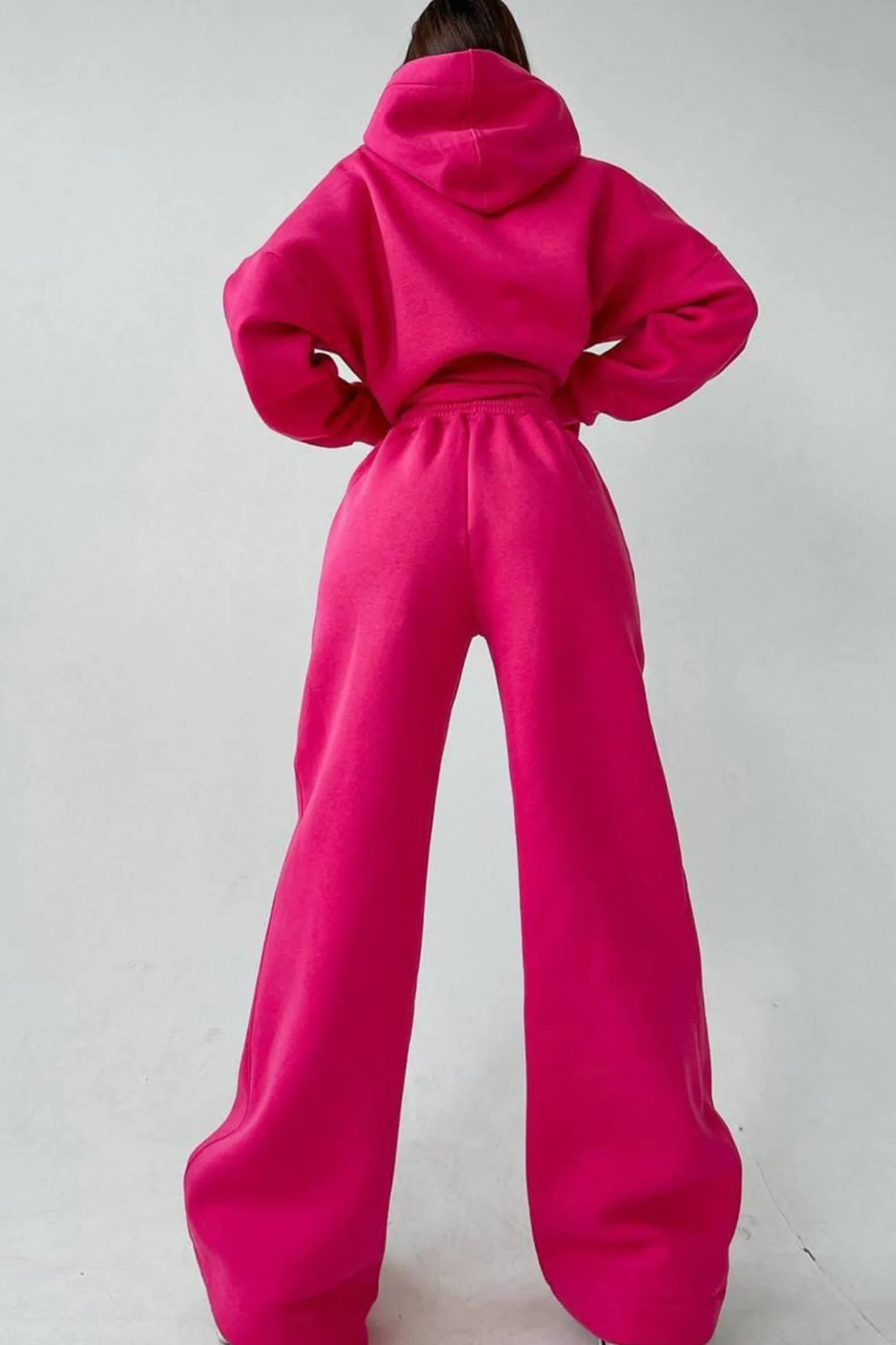 Solid Hoodie Wide Leg Long Pants Suits