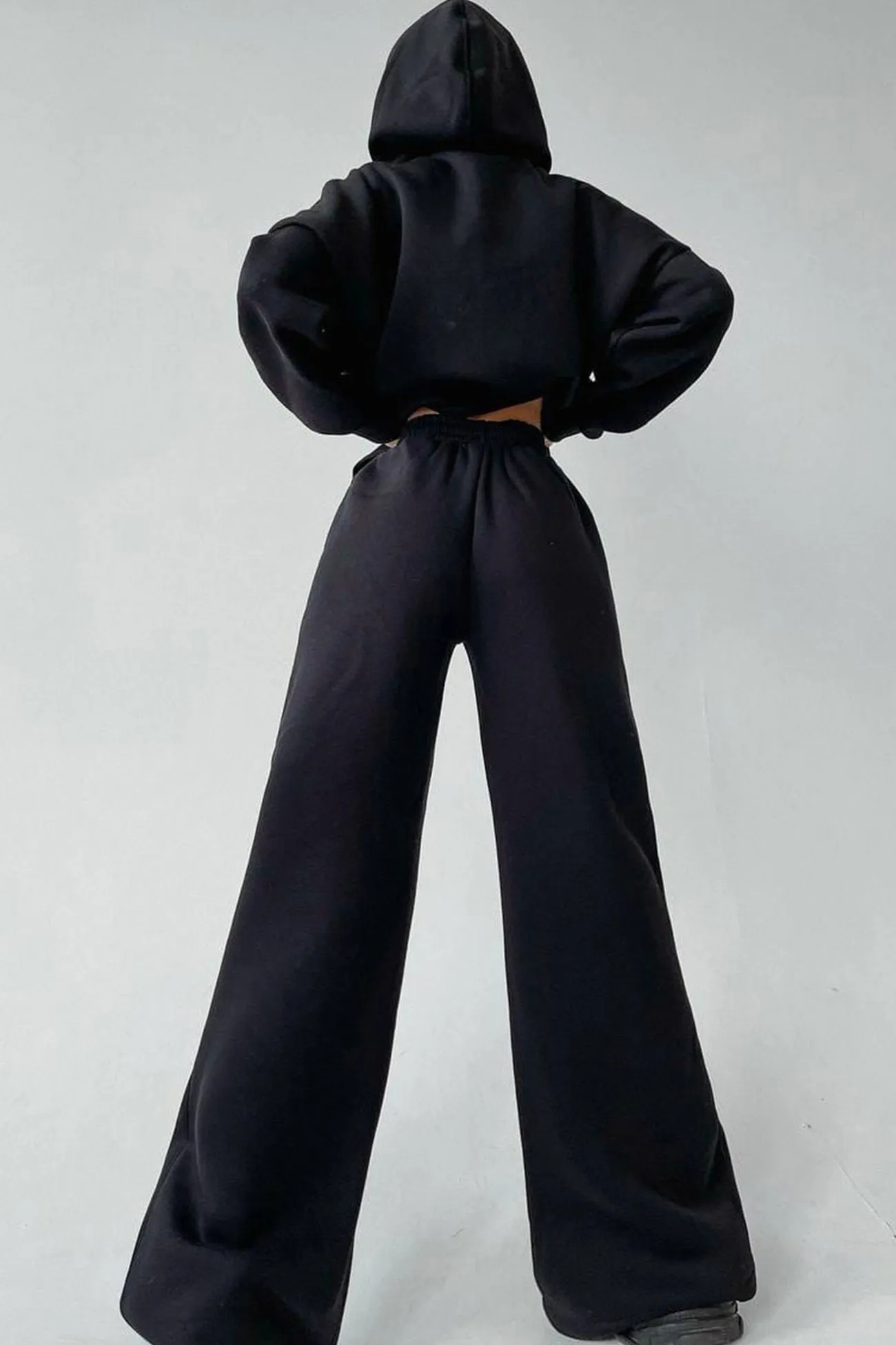 Solid Hoodie Wide Leg Long Pants Suits