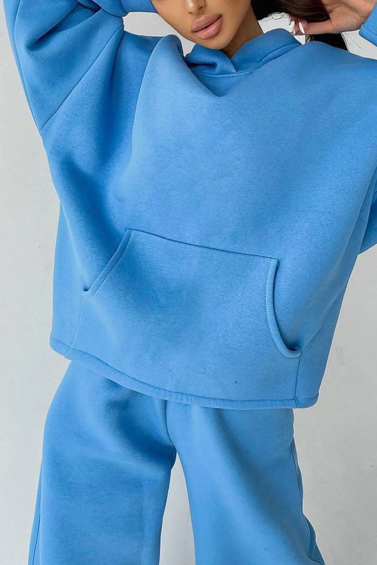 Solid Hoodie Wide Leg Long Pants Suits