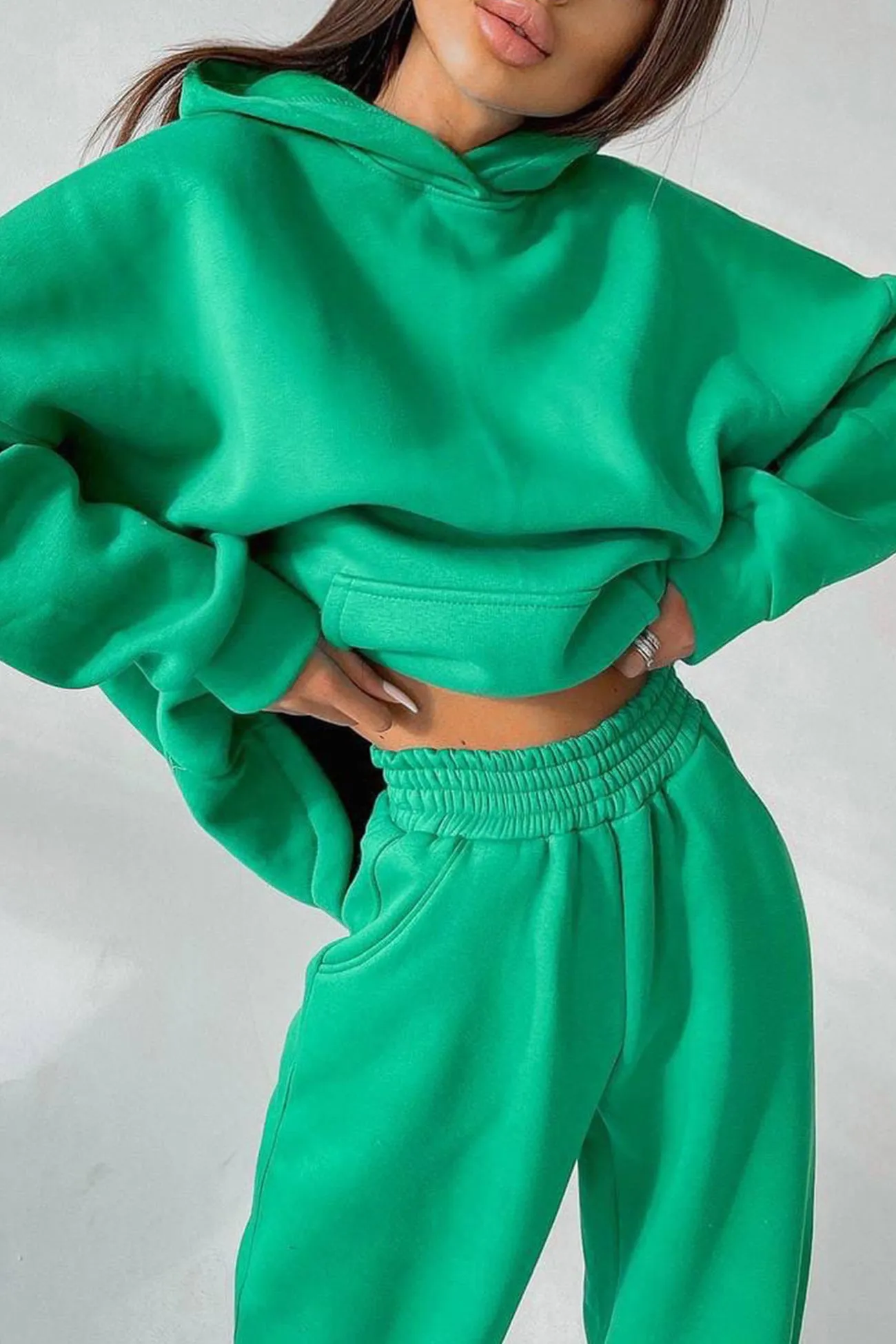 Solid Hoodie Wide Leg Long Pants Suits