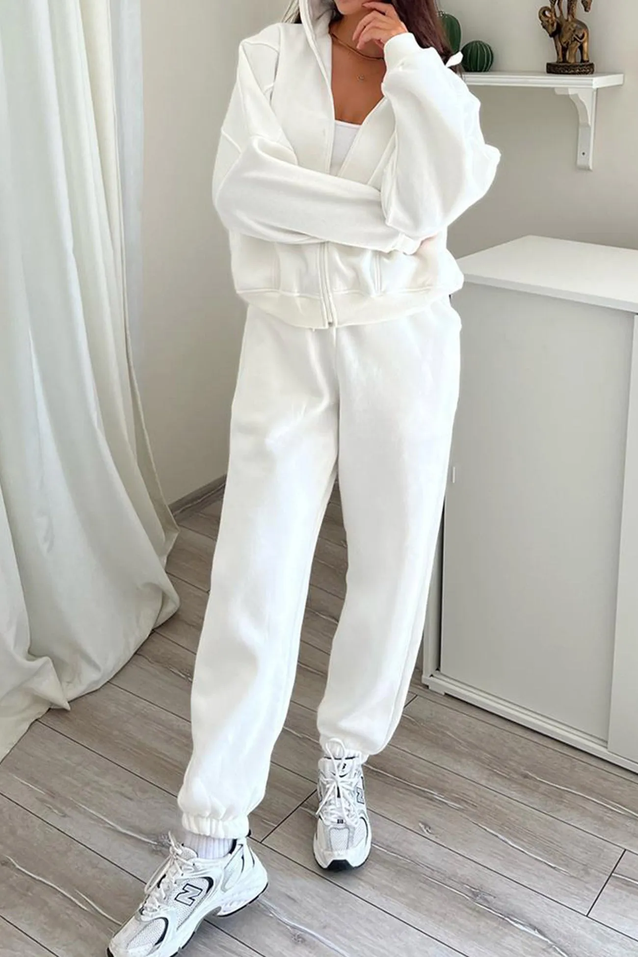 Stand Neck Fleece Hoodie Long Pants Suits