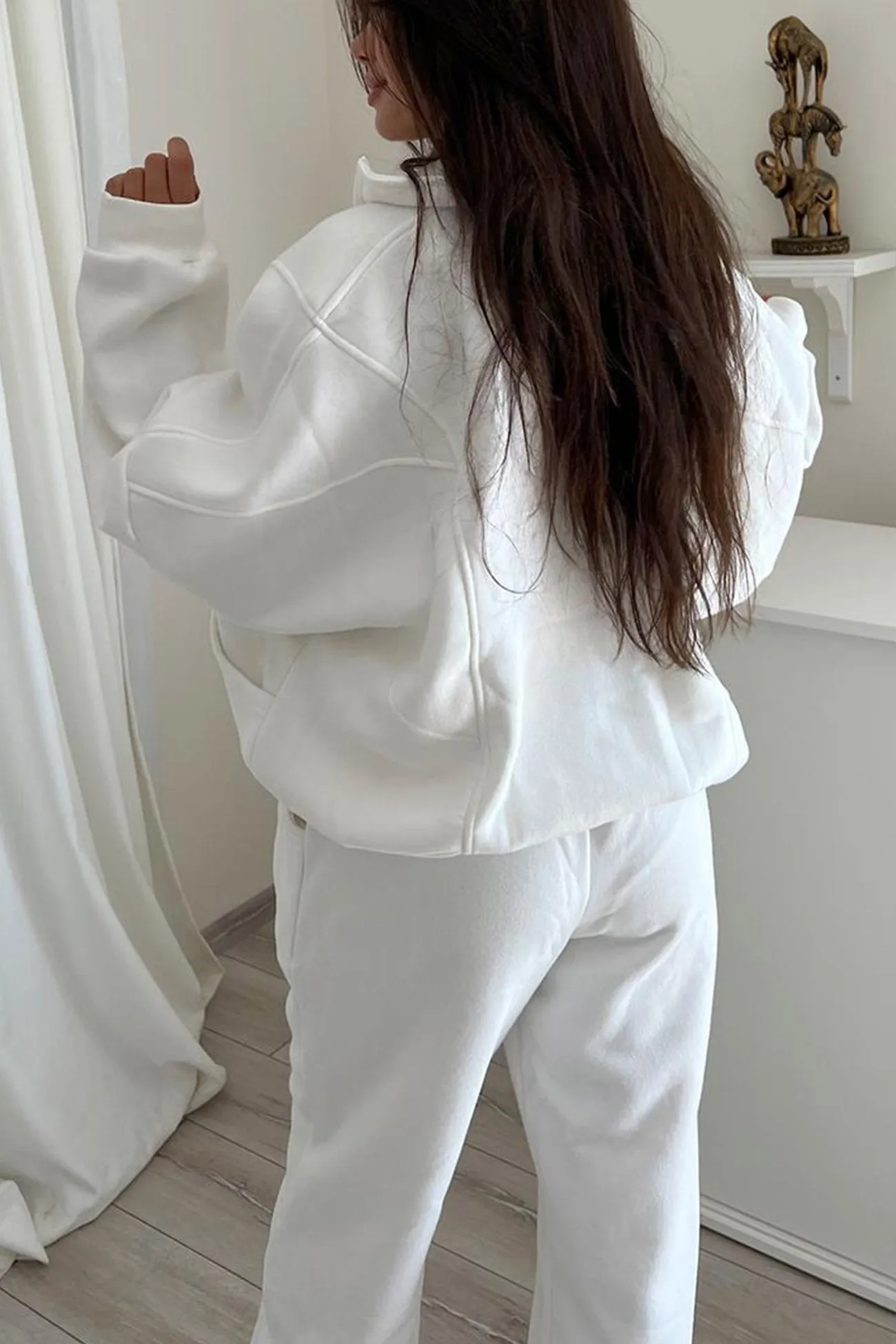 Stand Neck Fleece Hoodie Long Pants Suits