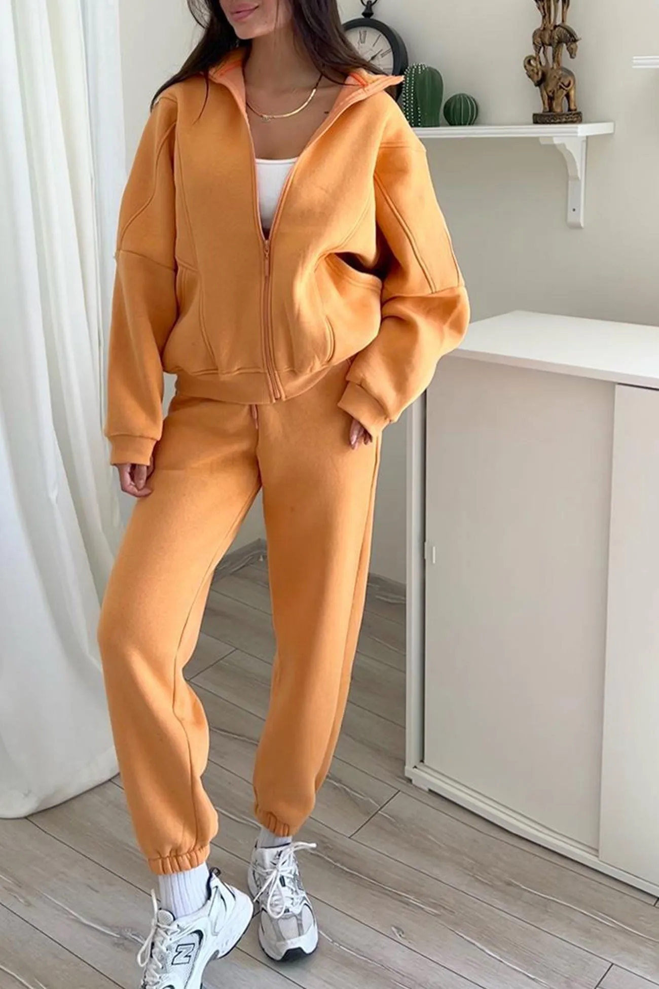 Stand Neck Fleece Hoodie Long Pants Suits