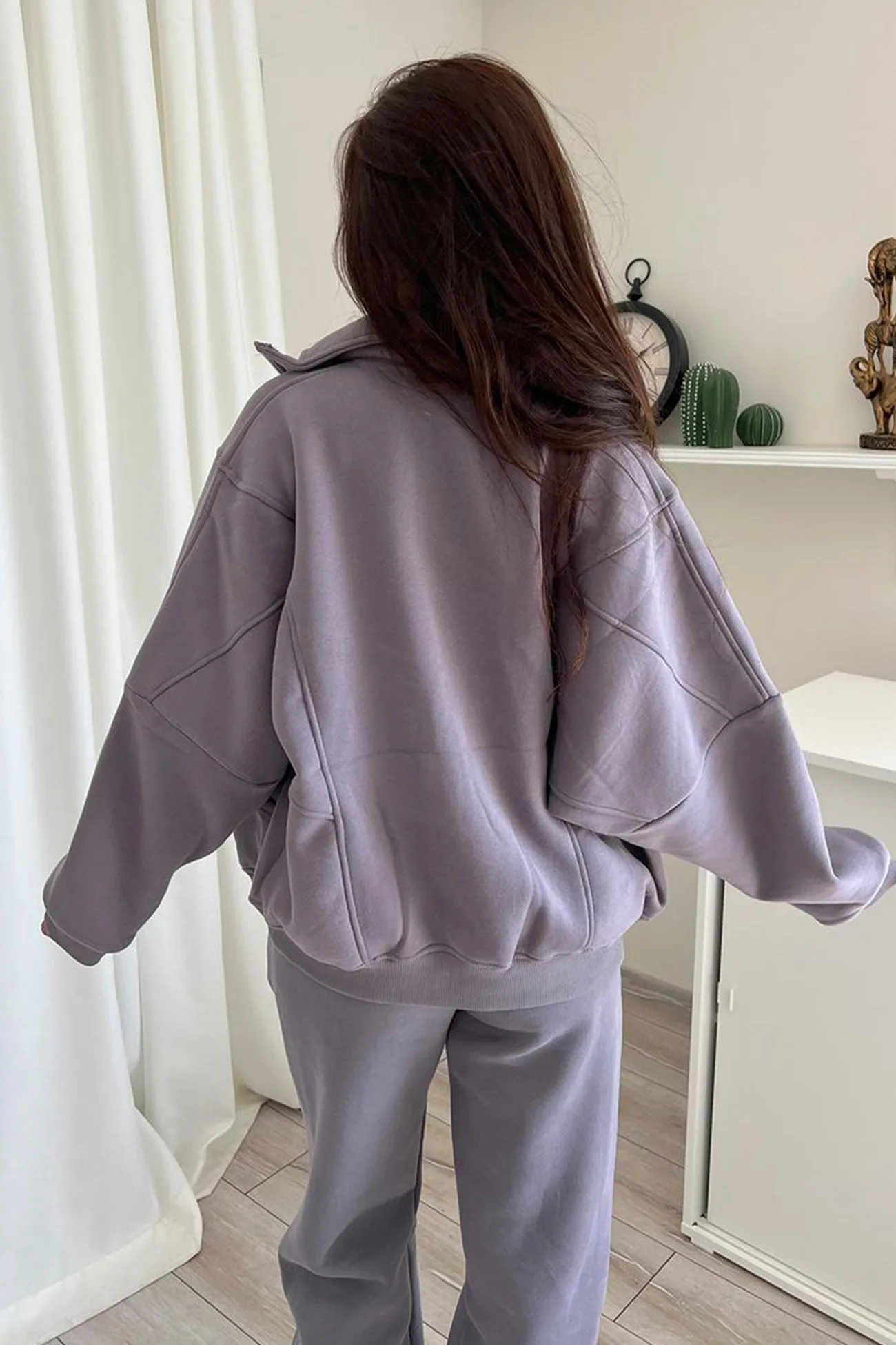 Stand Neck Fleece Hoodie Long Pants Suits