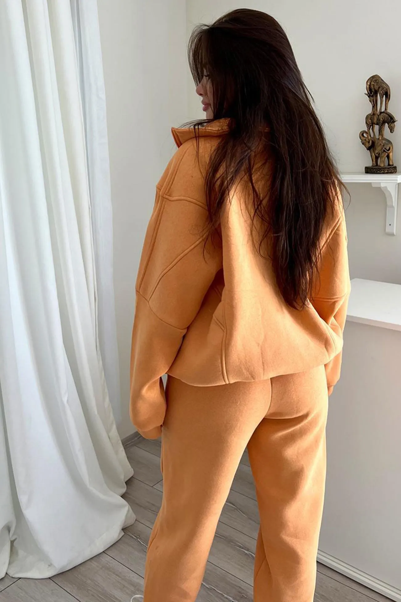 Stand Neck Fleece Hoodie Long Pants Suits
