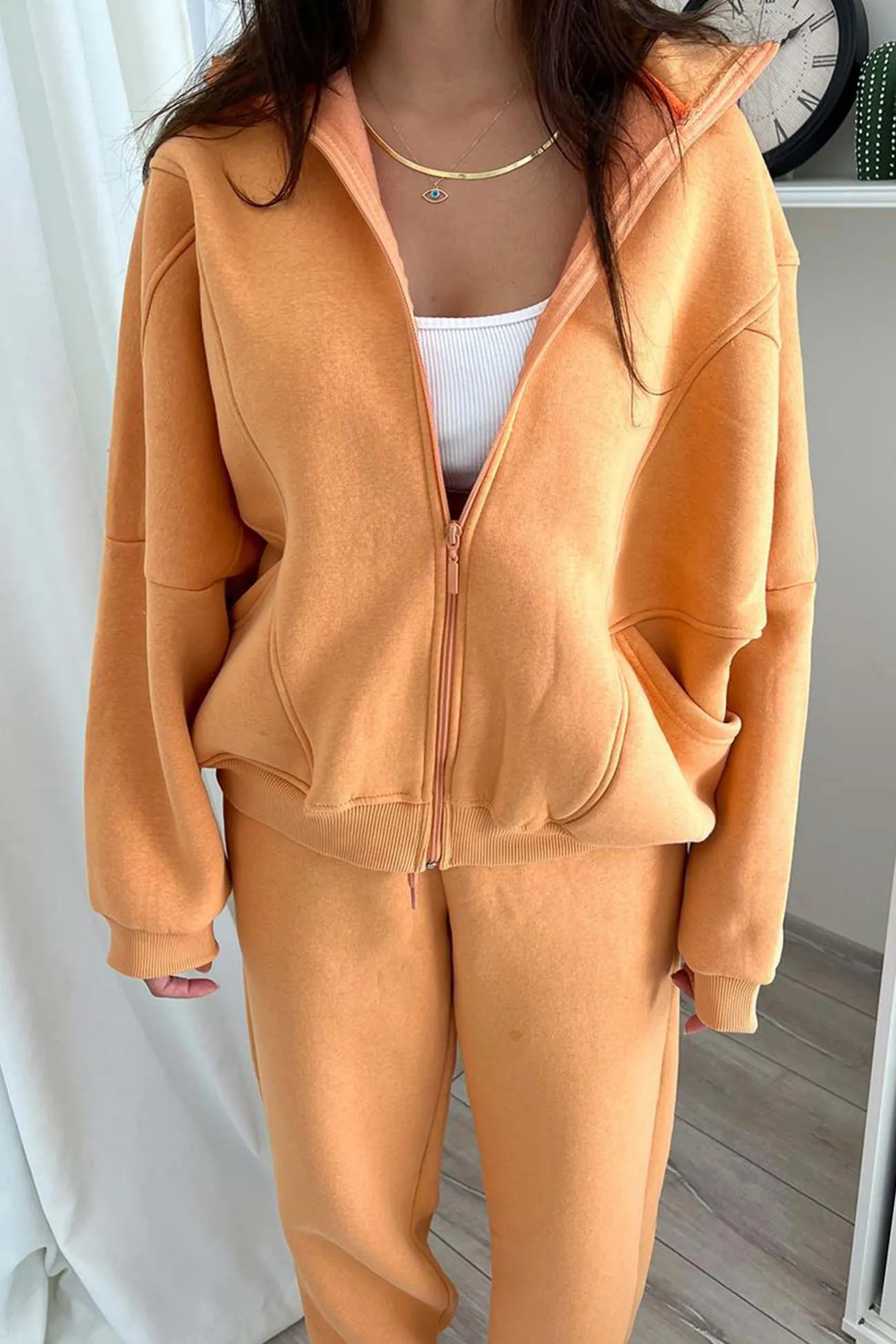 Stand Neck Fleece Hoodie Long Pants Suits