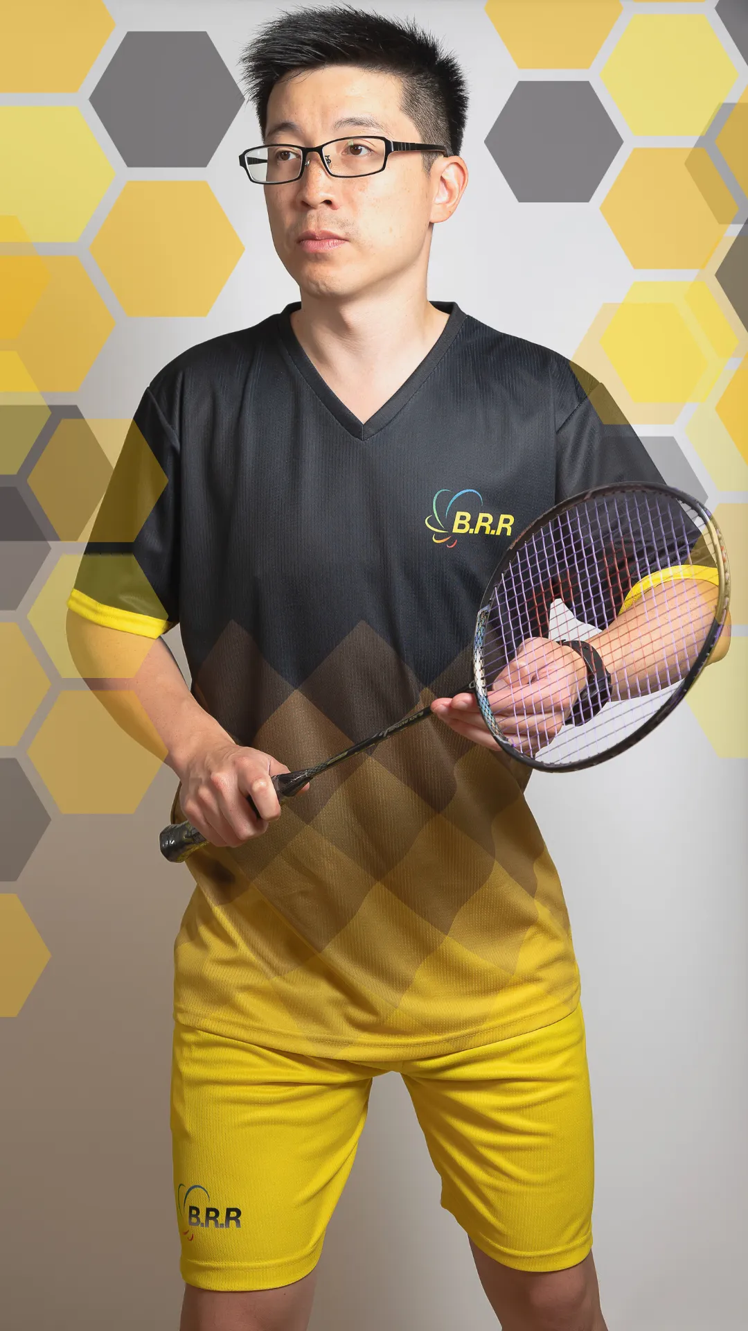 Sting BRR Top - Black with Brown - Badminton/Tennis/Squash T-Shirt and Shorts