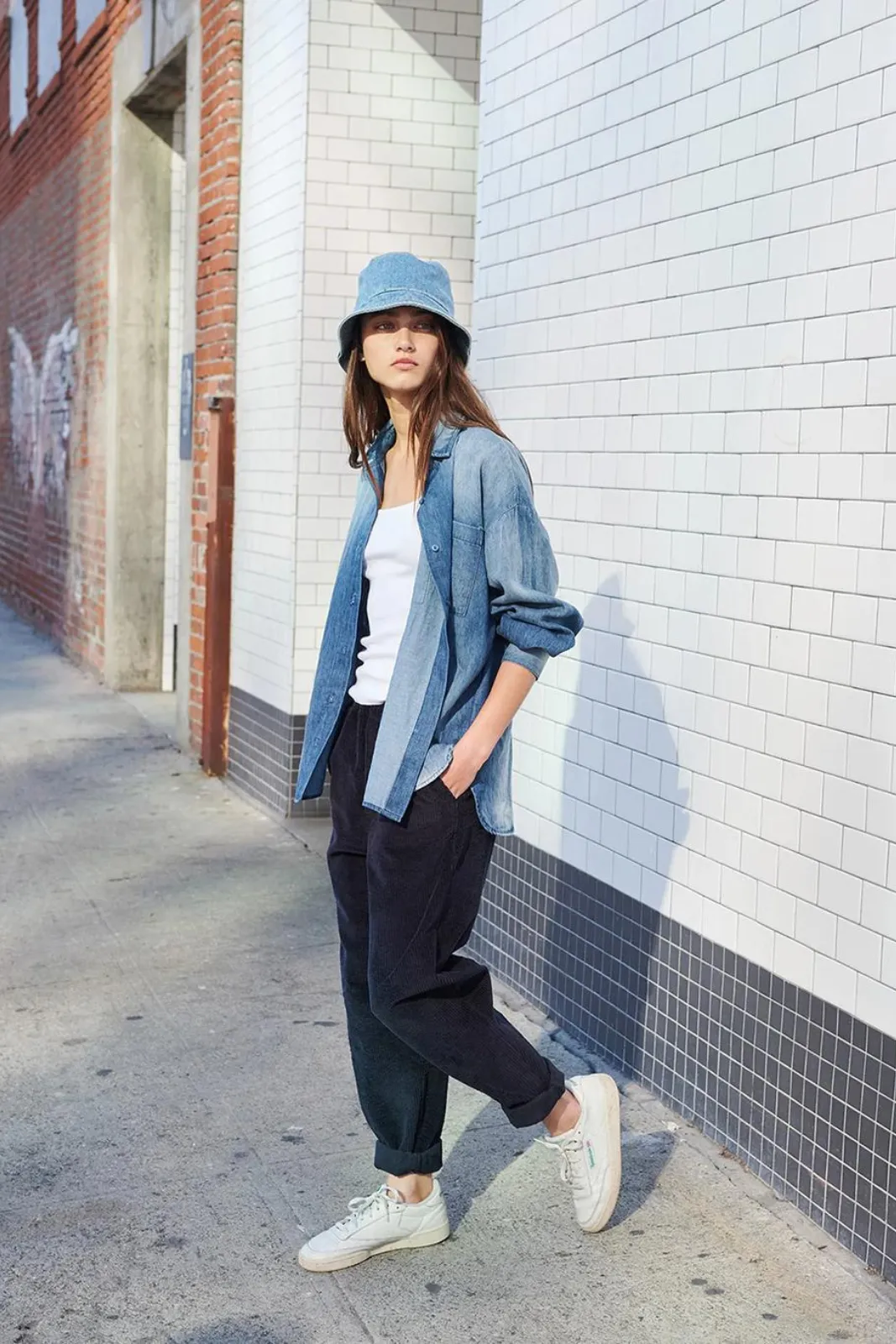Stonewashed Chambray Oversized Shirt, Medium Wash