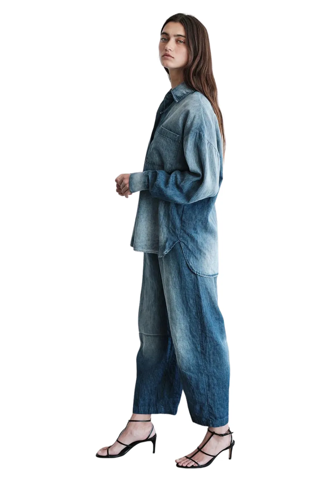 Stonewashed Chambray Oversized Shirt, Medium Wash