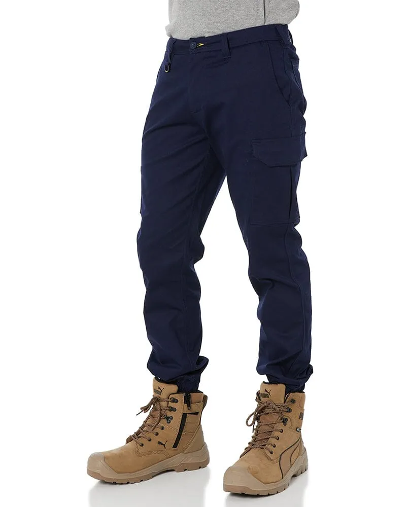 Stretch Cotton Drill Cargo Cuffed Pants - Navy