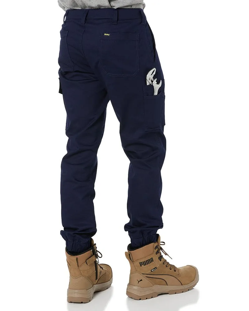 Stretch Cotton Drill Cargo Cuffed Pants - Navy