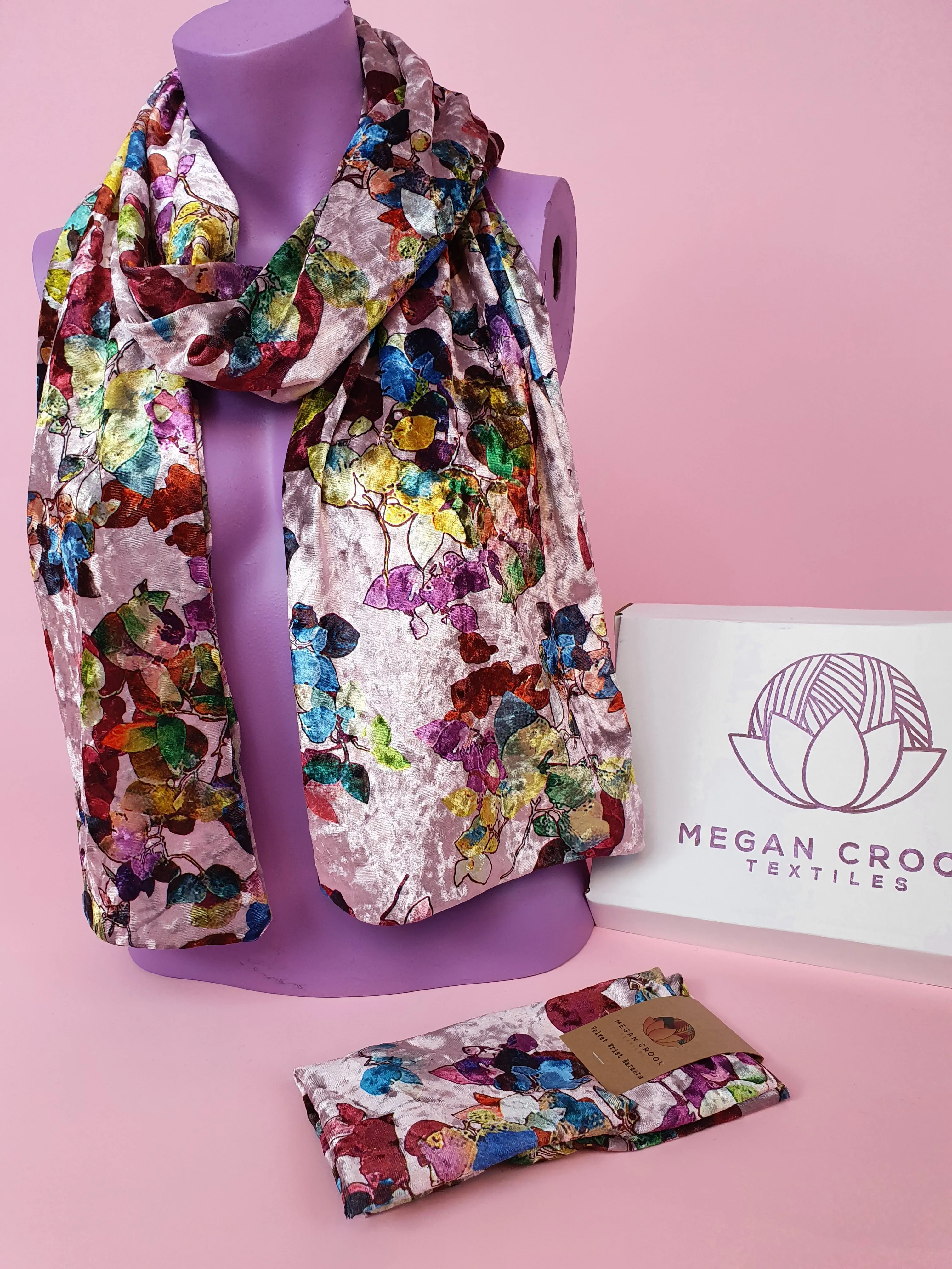 Velvet Wrist Warmers in Multi Floral