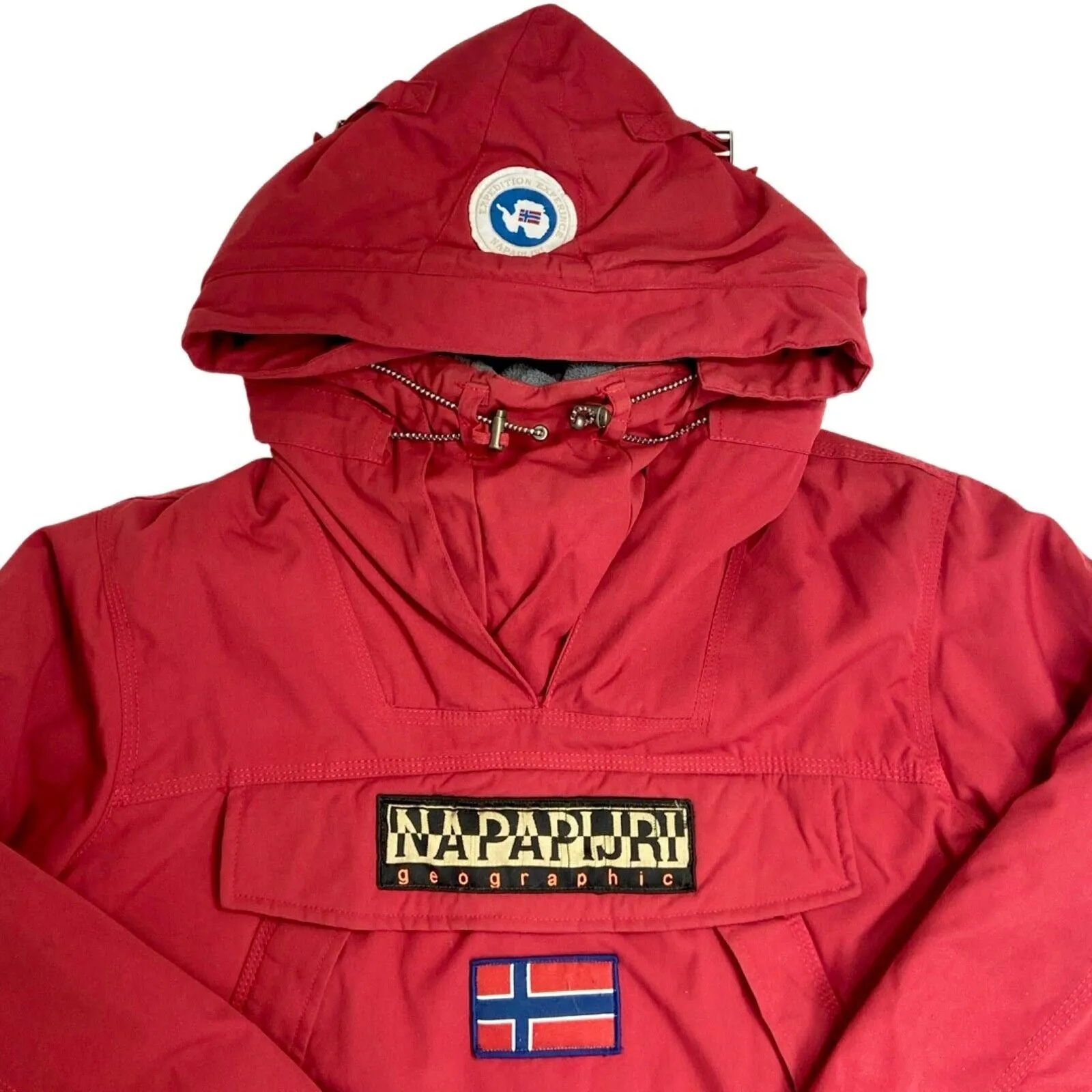 Vintage 90s 00s Red Napapijri Pullover Stitched Spellout Logo Jacket M