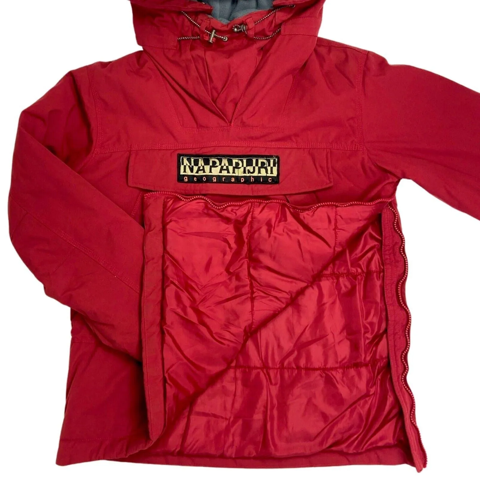 Vintage 90s 00s Red Napapijri Pullover Stitched Spellout Logo Jacket M