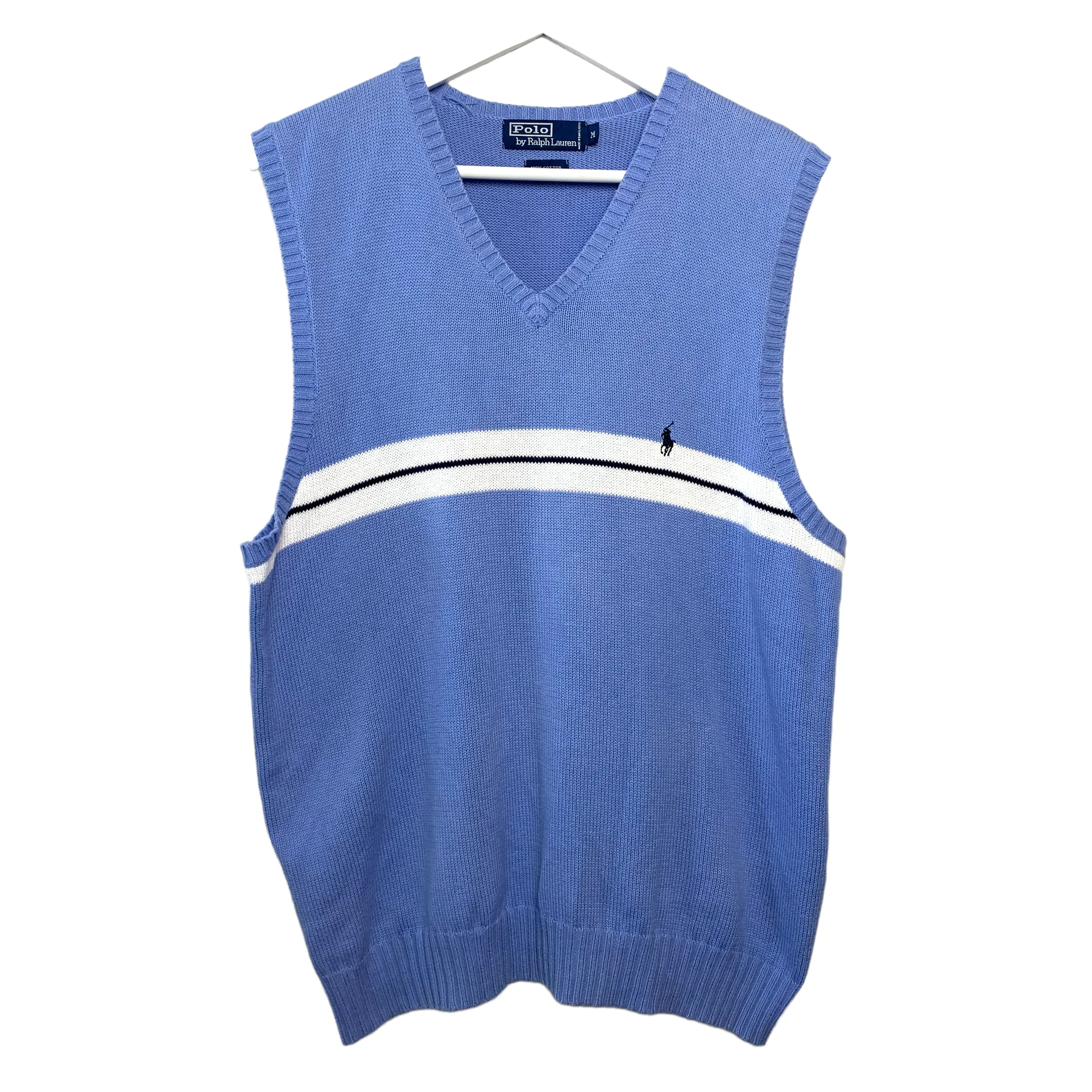 Vintage 90s Polo by Ralph Lauren Sweater Vest Blue Single Striped Cotton Medium
