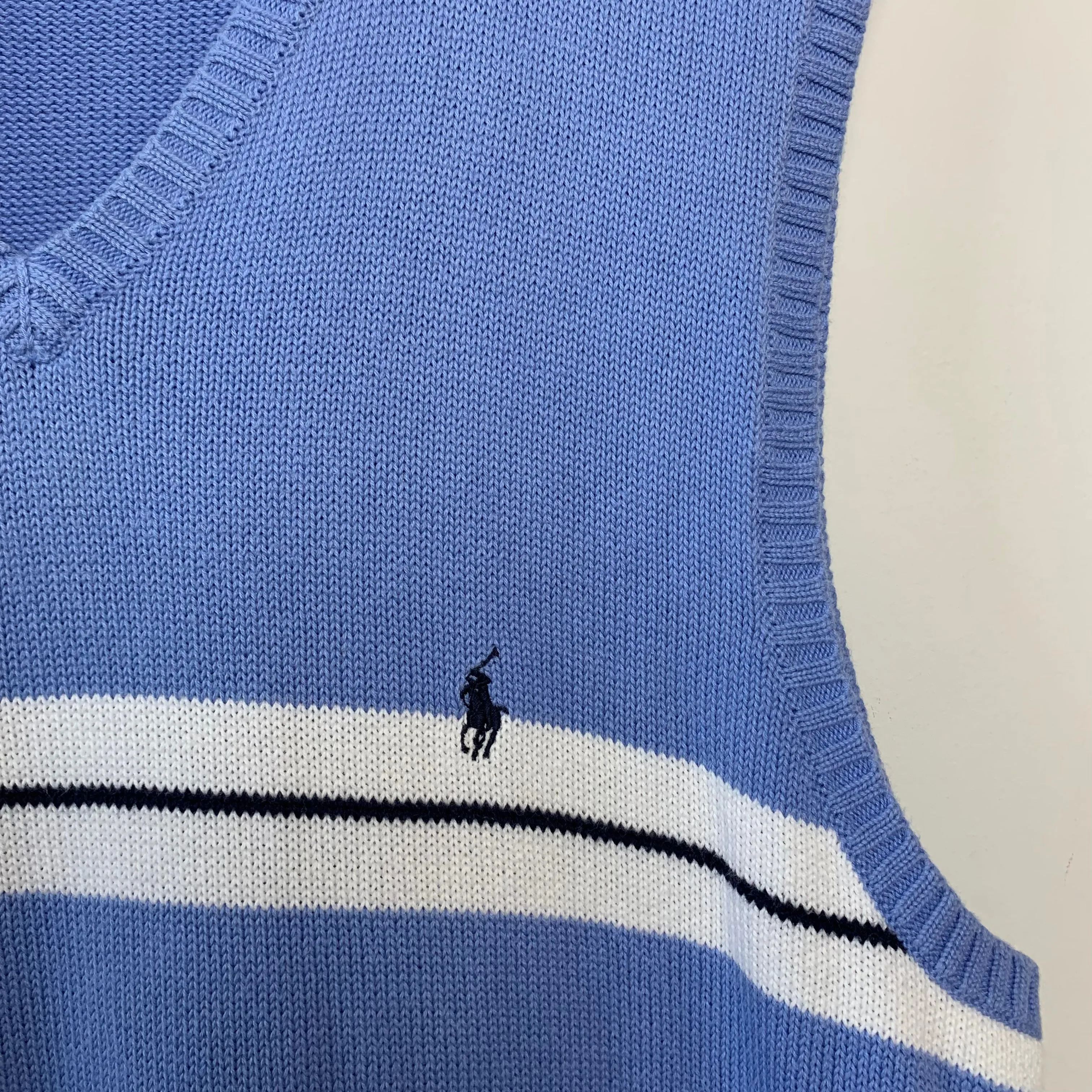Vintage 90s Polo by Ralph Lauren Sweater Vest Blue Single Striped Cotton Medium