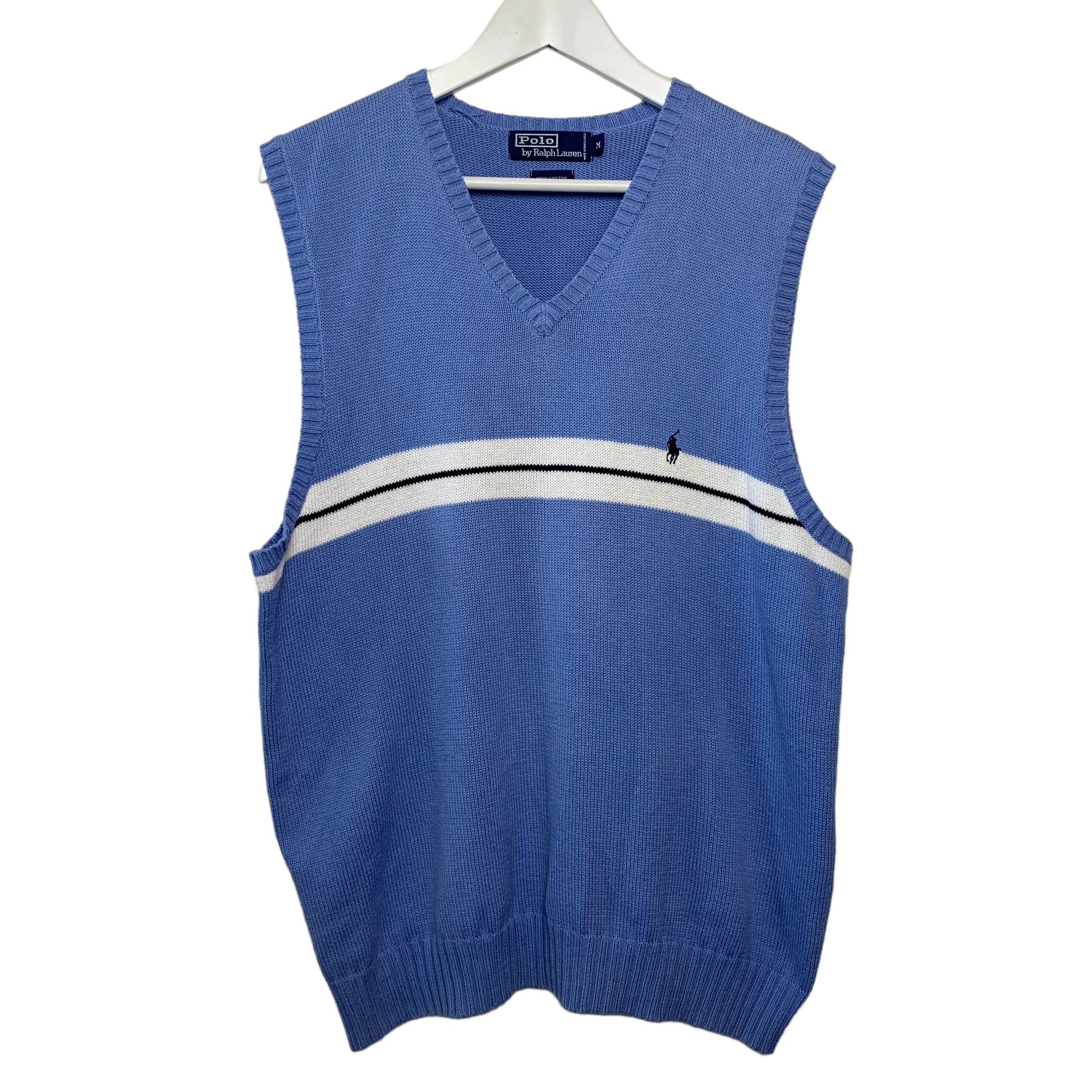 Vintage 90s Polo by Ralph Lauren Sweater Vest Blue Single Striped Cotton Medium