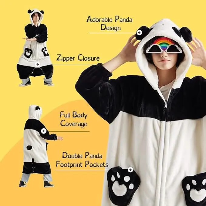 Wearable Shaggy Sherpa Panda Blanket Hoodie