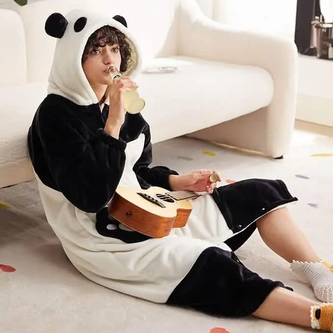 Wearable Shaggy Sherpa Panda Blanket Hoodie