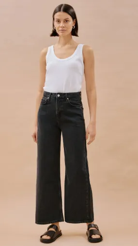 Wide Leg Crop Jeans in Black by Albaray