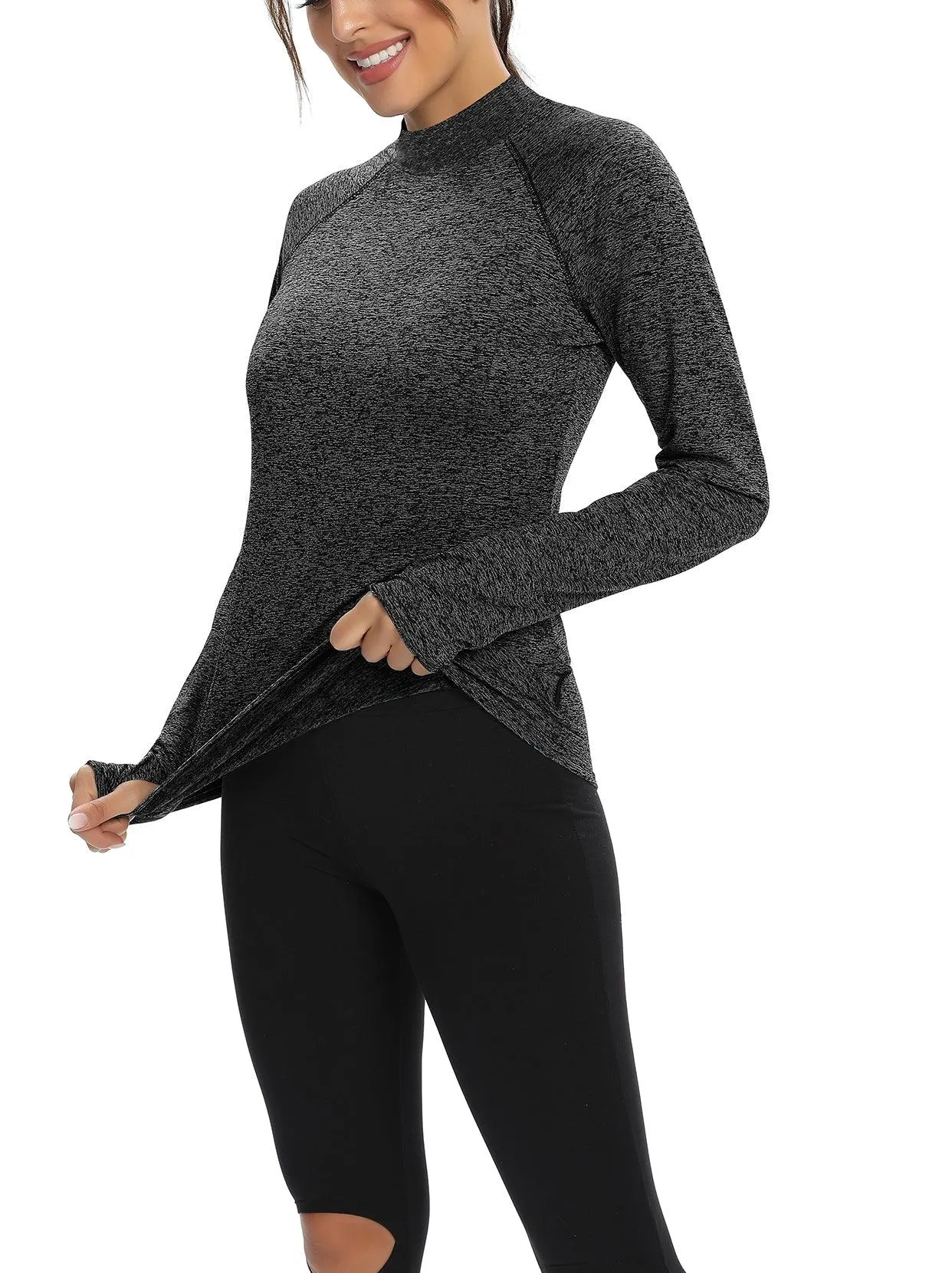 Women's Mock-neck thermal Top with thumb holes