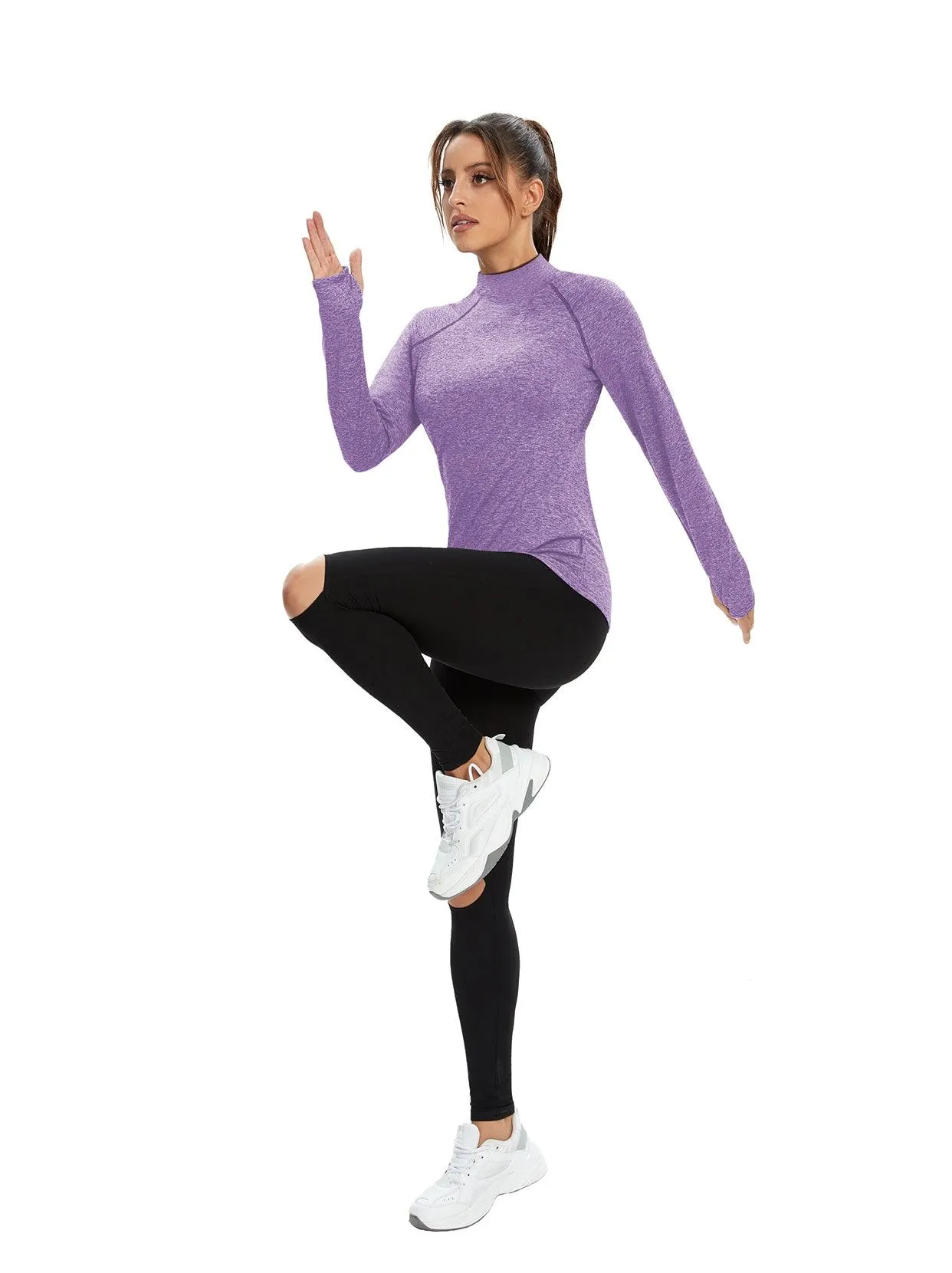 Women's Mock-neck thermal Top with thumb holes