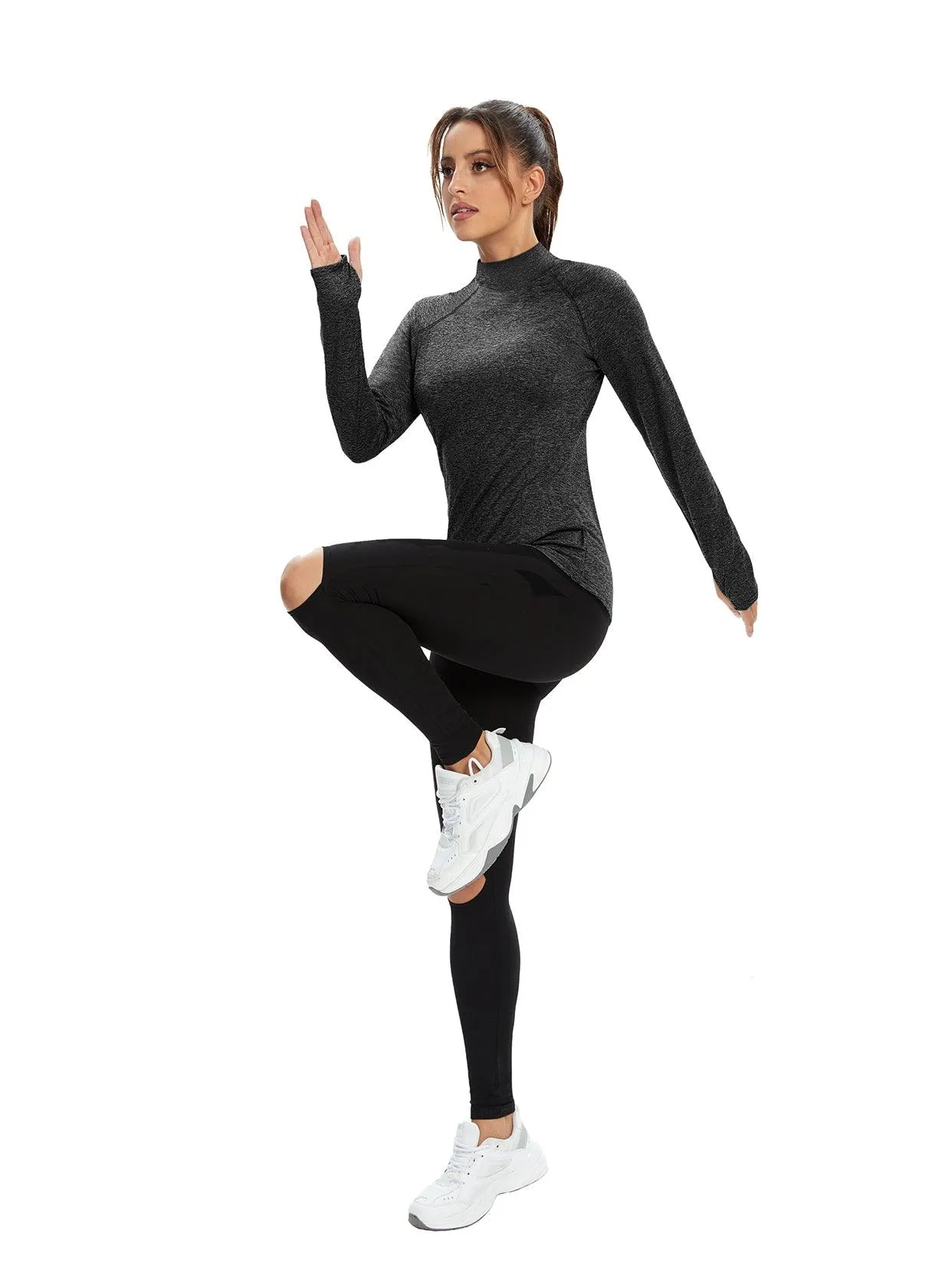 Women's Mock-neck thermal Top with thumb holes