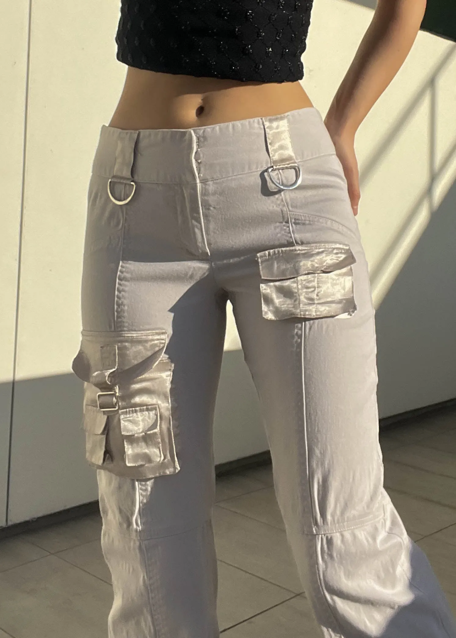 Y2k Ivory Flared Cargo Pants
