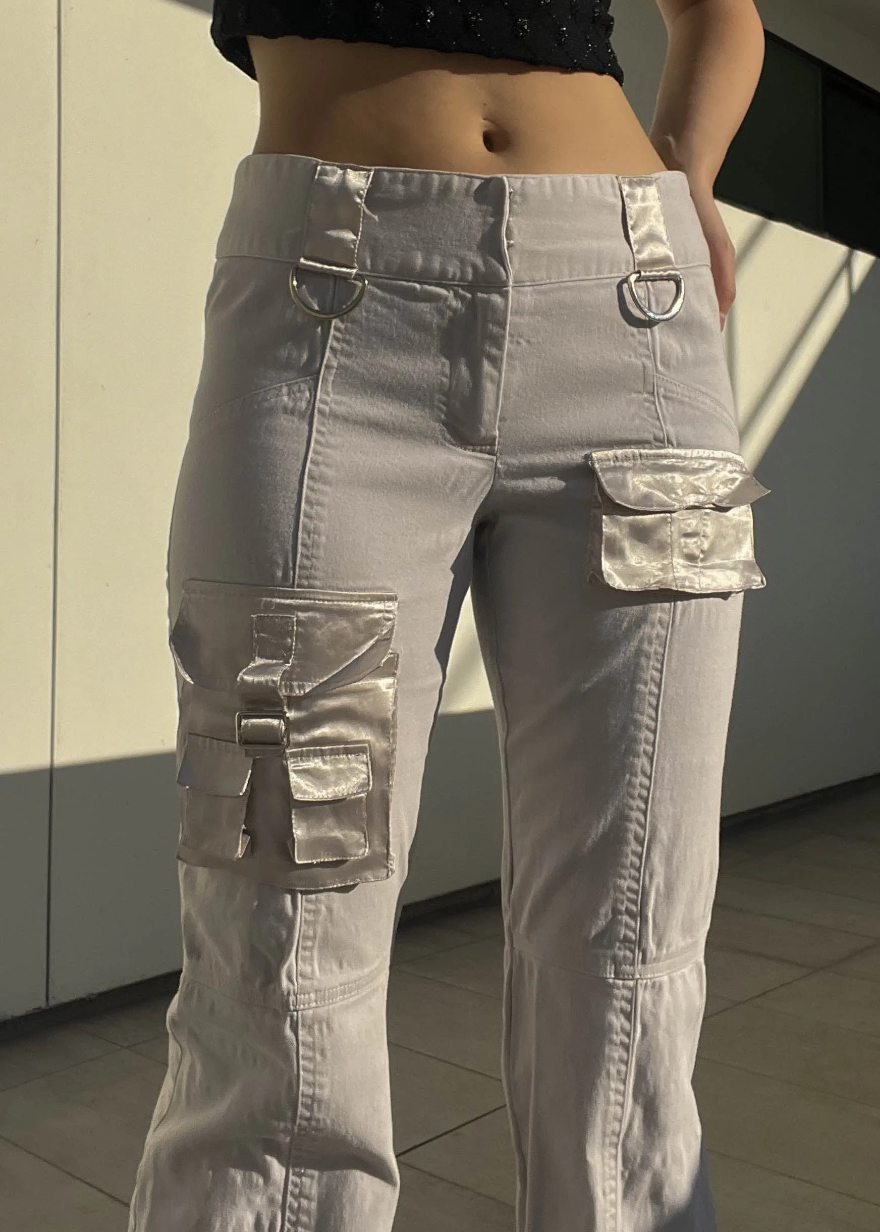 Y2k Ivory Flared Cargo Pants