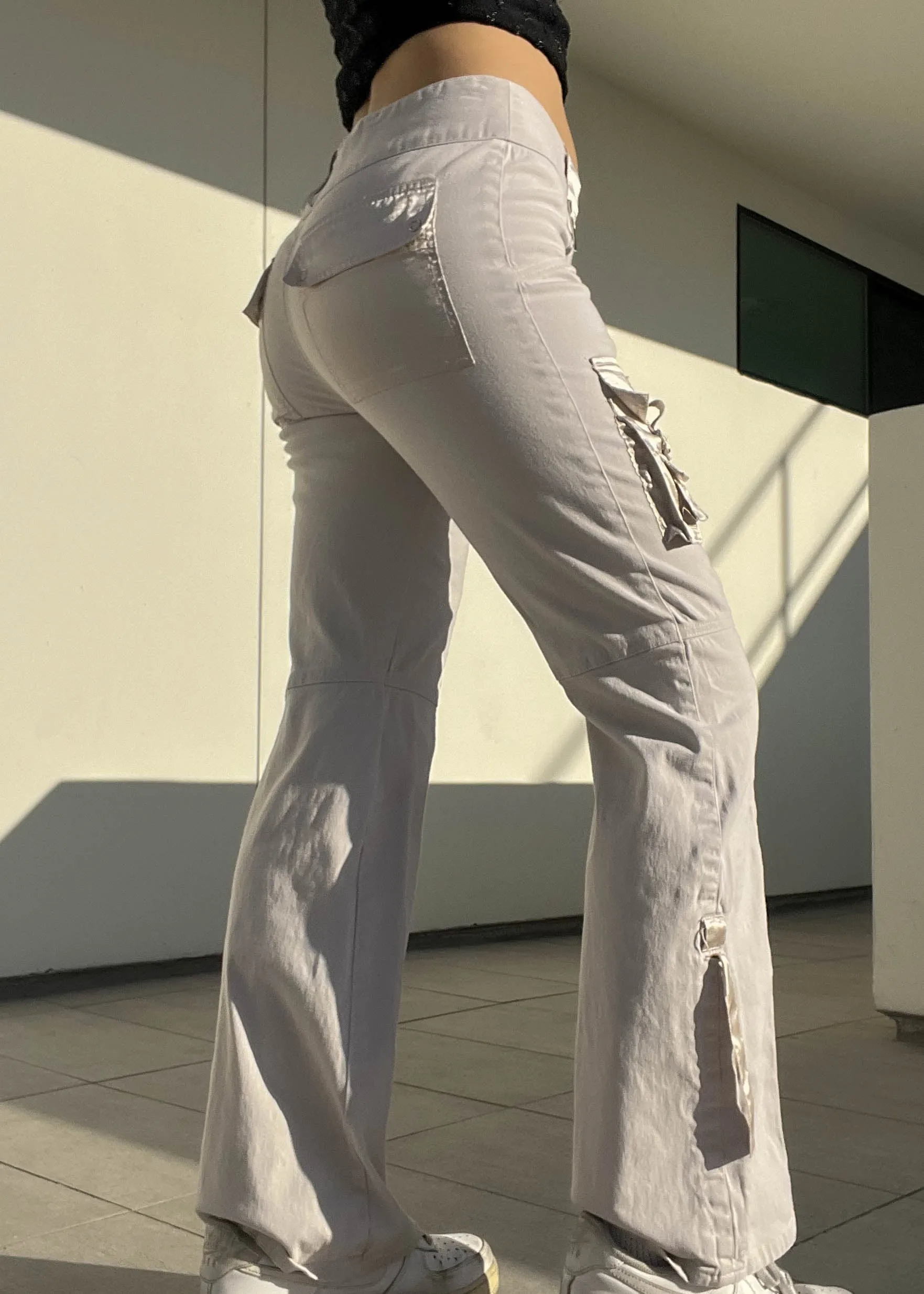 Y2k Ivory Flared Cargo Pants